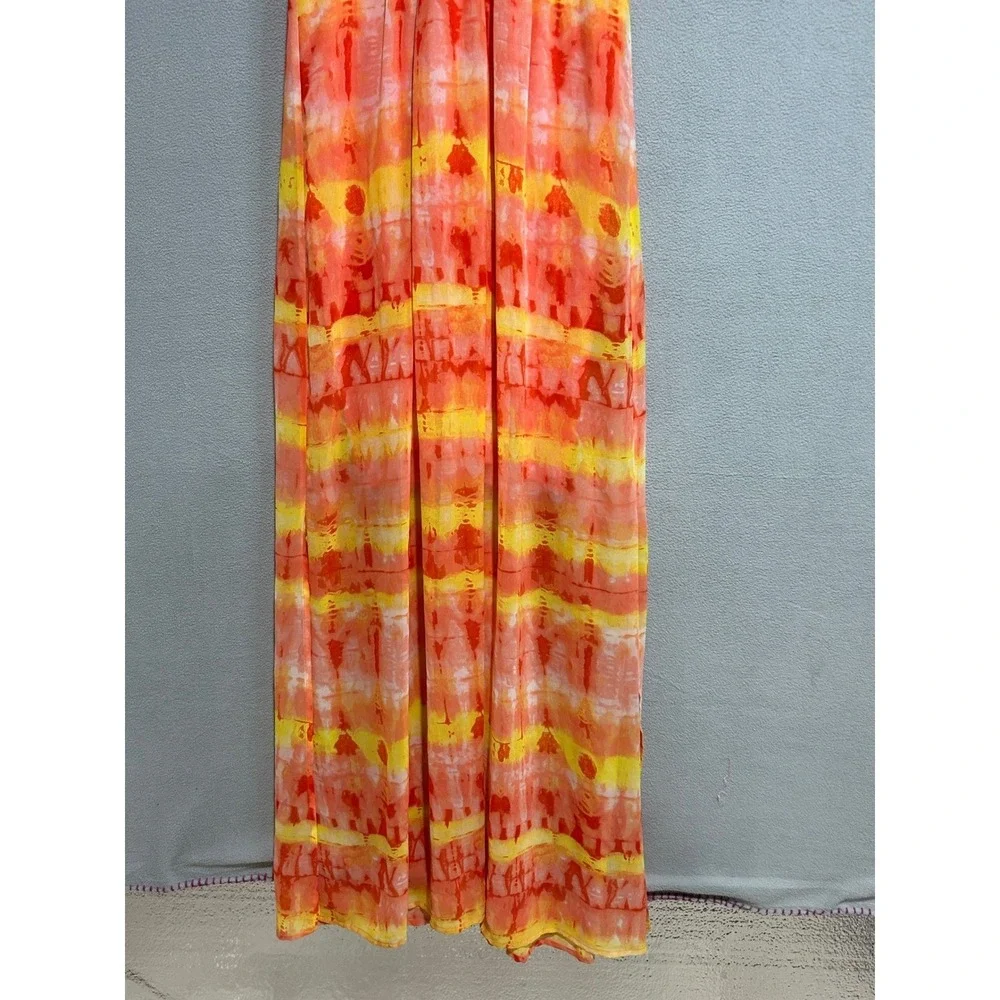 Calvin Klein Maxi Dress‎ Womens 8 Orange Yellow lightweight Side Slits Resort